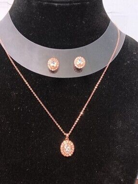 Rose Gold Crystal Pendant Necklace and Stud Earrings Set By avon
